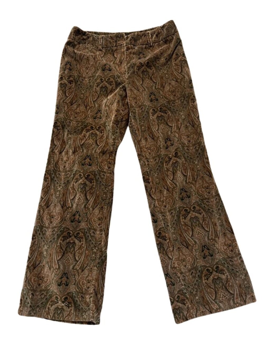 Vintage Jones Wear Sport Olive and Brown Paisley Soft Cotton Flare Pants Size 12